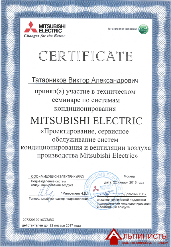 Сертификат Mitsubishi Electric
